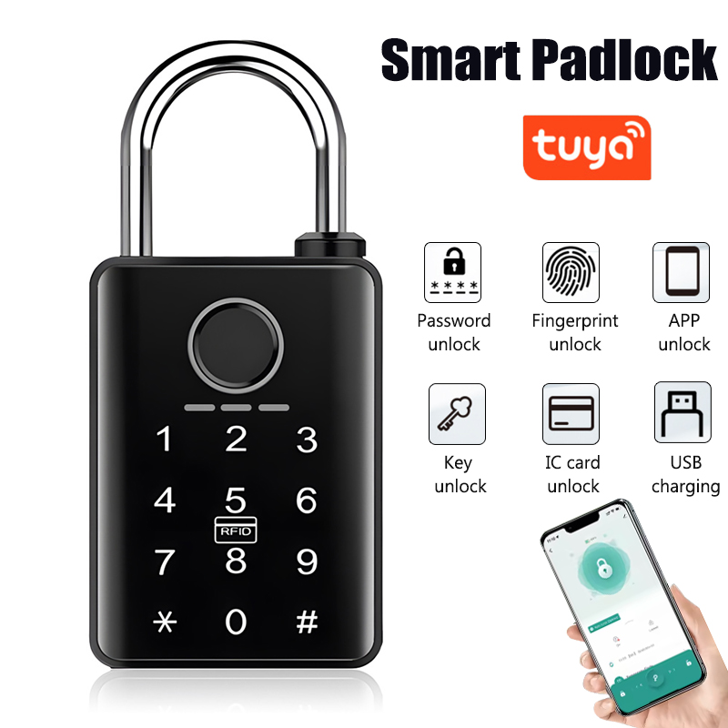 Smart Home Door Lock - Tuya スマートドアロック指紋南京錠パスワードアプリカードキーロック解除 7 ミリメートル 10 ミリメートルスマート南京錠防水電子ロック