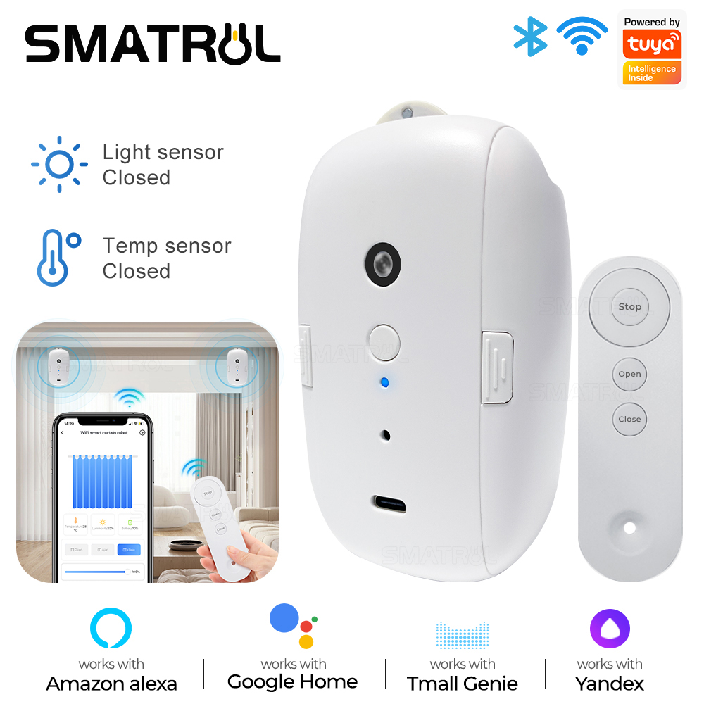 Smart Curtain Robot - Tuya-音声制御付きインテリジェントカーテン,電気ロボット,アプリケーション制御,タイマー設定,Alexa, Googleと互換性あり