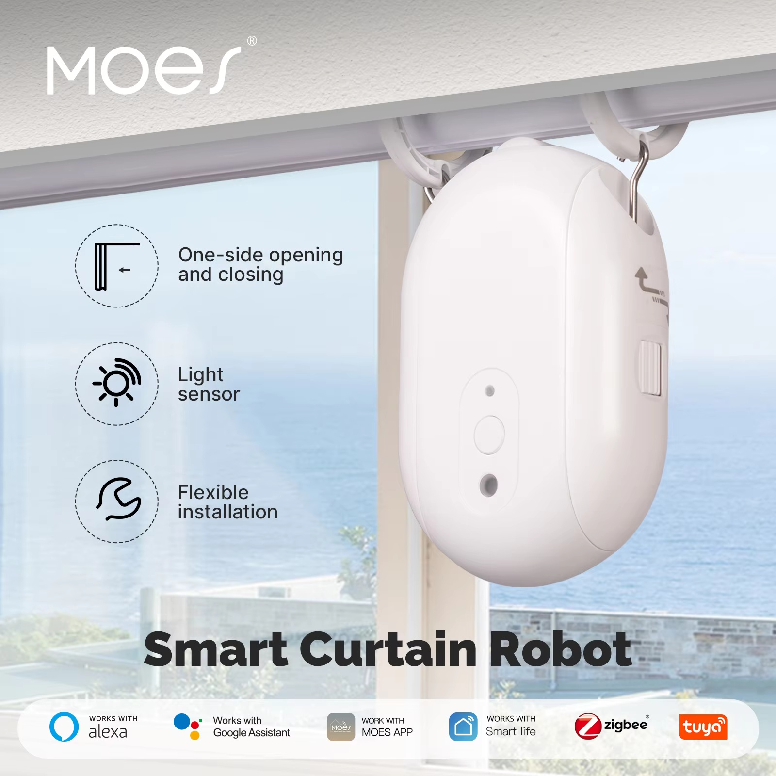 Smart Curtain Robot - MOES Tuya ZigBee スマート電動カーテンロボット タイマー自動開閉器 ライトセンサー