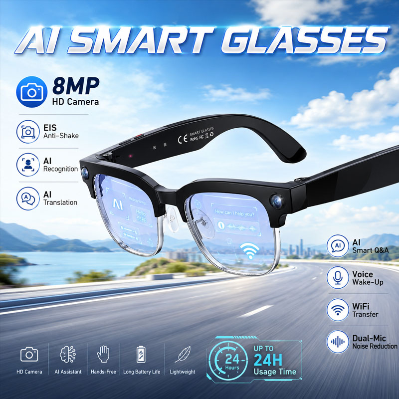 Smart Home Ai - W630 HeyCyan AI音声起動インテリジェント翻訳質疑応答スマートグラス IP66防水タッチアプリ制御