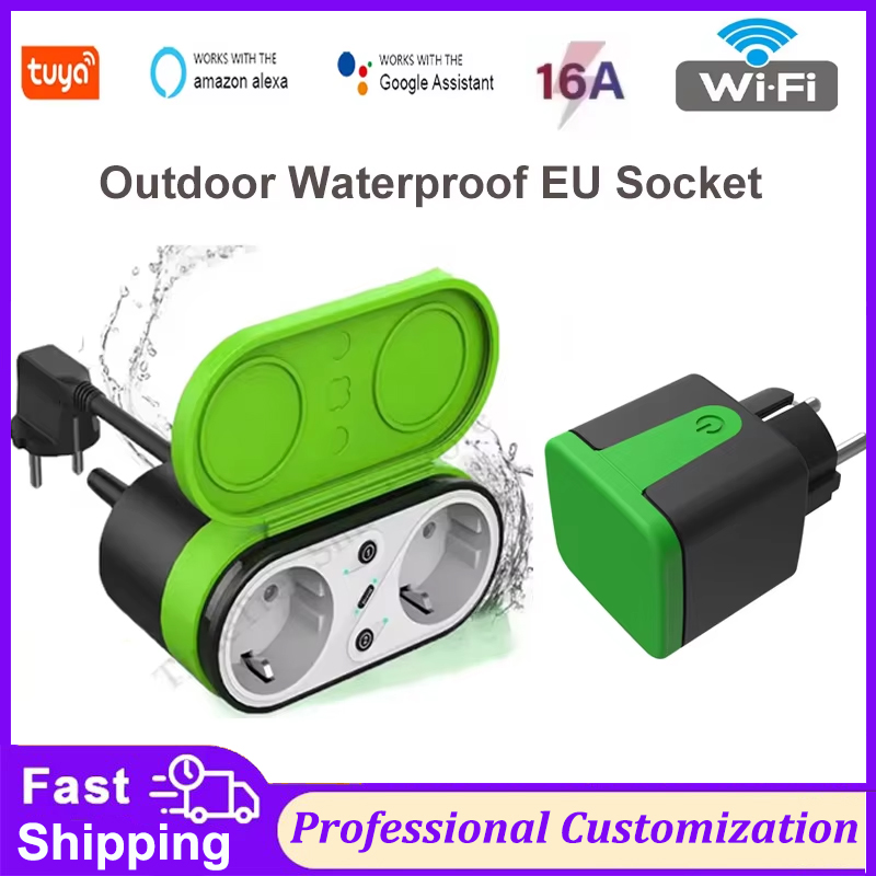 Smart Outdoor Plug - Tuya EU 16A Wifiスマート屋外プラグスイッチソケットIP44防水スマートダブルソケットタイマーAPP音声制御 Alexa Google対応