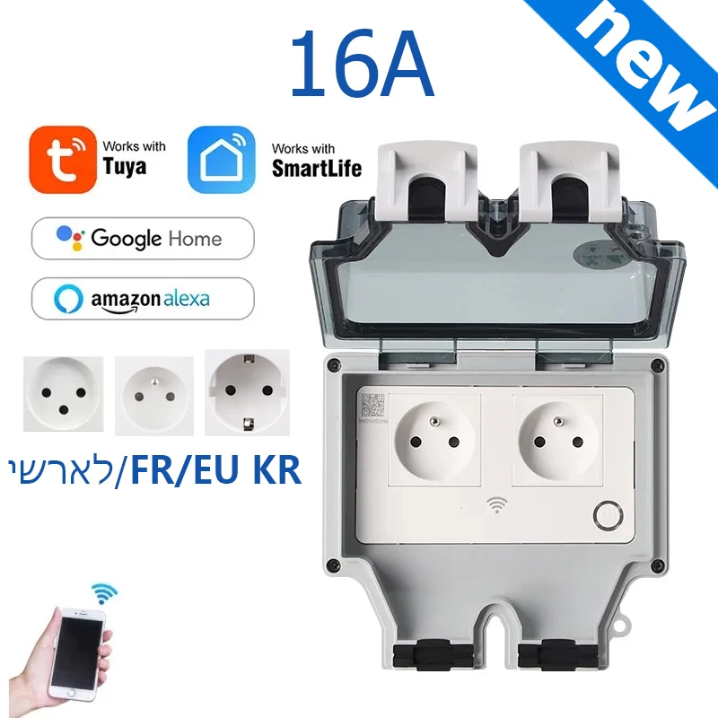 Smart Outdoor Plug - Tuya-タイマー付きのスマート電源ソケット,屋外コンセントip66,EU,WiFi,防水,家電製品,220V