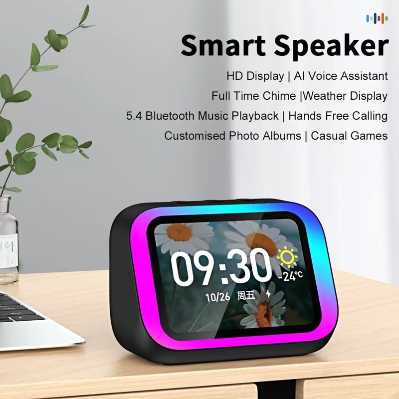 Smart Home Ai - AI音声アシスタント Bluetoothスピーカー RGBカラー照明付き目覚まし時計 LEDスクリーン天気時計表示 電子スピーカー