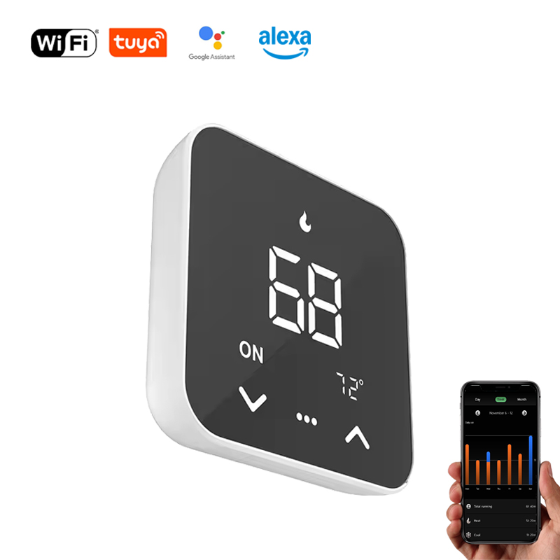 Smart Home Wifi - 2026年新型Tuya WiFiスマートサーモスタット24V Google Home対応 HVACシステム用 プログラム可能なタッチボタン式ルームサーモスタット