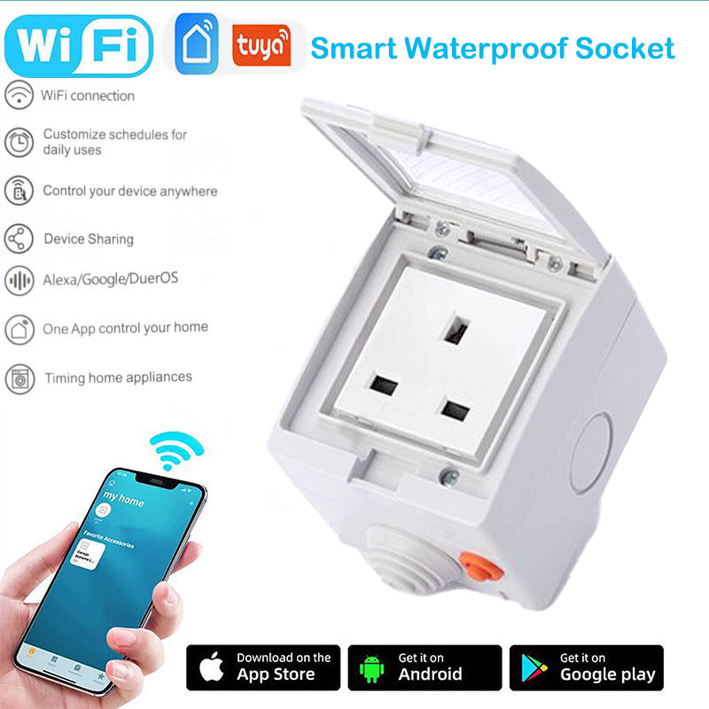 Smart Outdoor Plug - Tuya-スマートwifiプラグ,防水電源,ip55,スマートライフアプリケーション付きジャック,リモコン,16A,FR,EU,UK,US