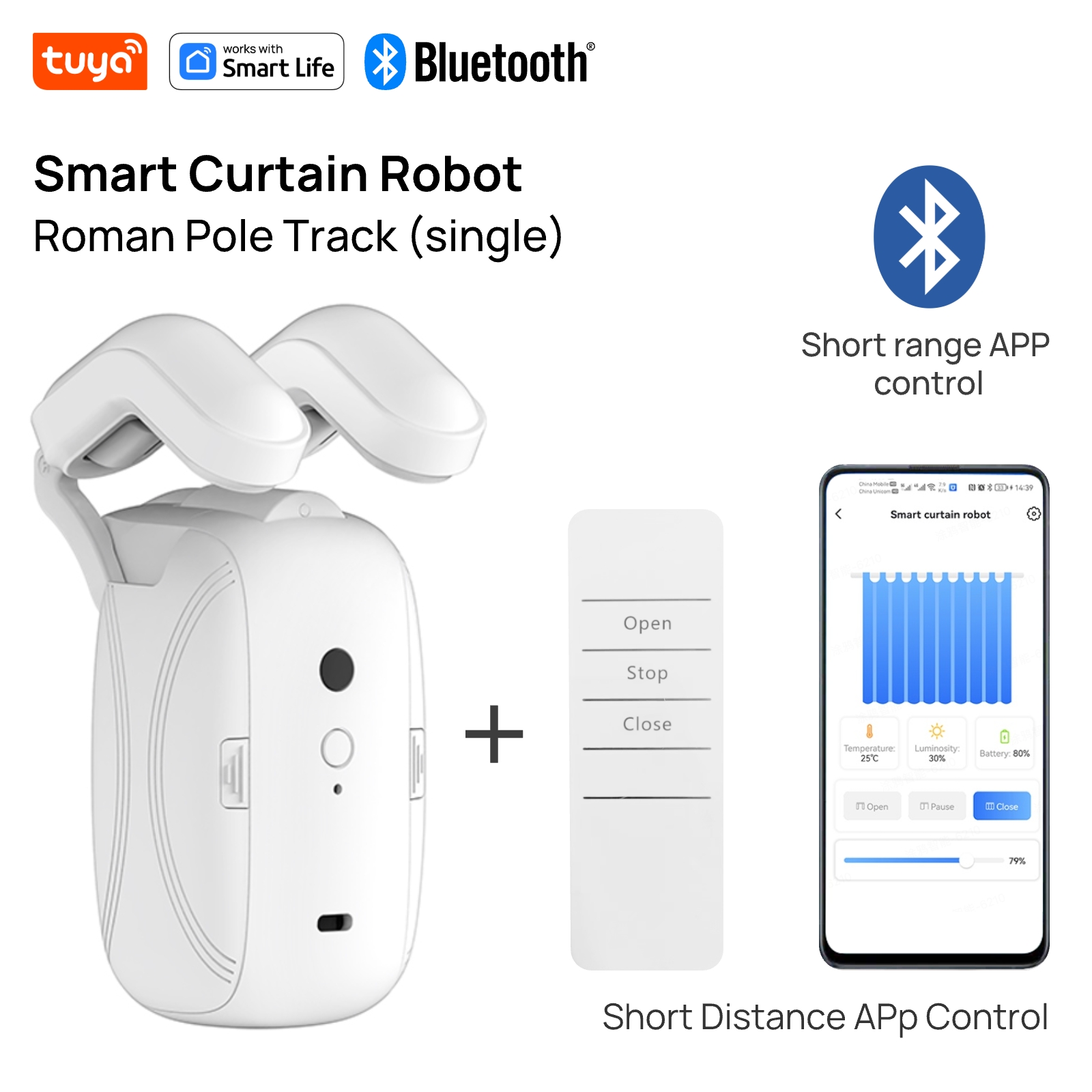 Smart Curtain Robot - Tuya スマートカーテンロボット（ローマンロッドトラック）Bluetooth APP短距離制御、タイマー式スイッチ、プル式起動、耐荷重12KG 1/2個セット