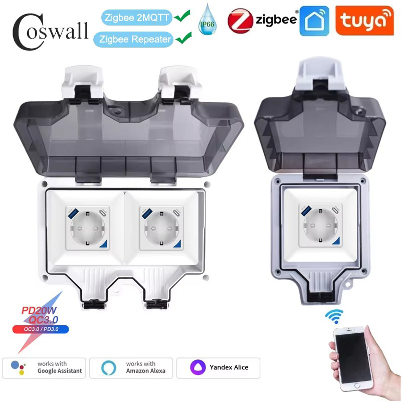 Coswall-防水ip66 EUタイプCおよびデュアルUS - Smart Outdoor Plug のレビューと価格
